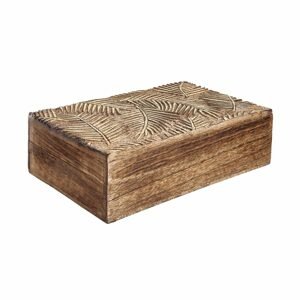 TREASURE Truhla s dřevořezbou hranatá 21 cm